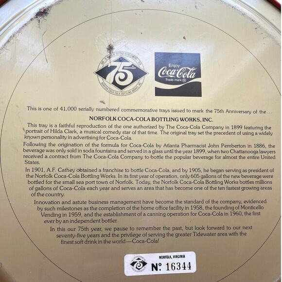Vintage Coca Cola Tray, 75th Anniversary Coca Cola, Commemorative Plate, Retro - Picture 3 of 8